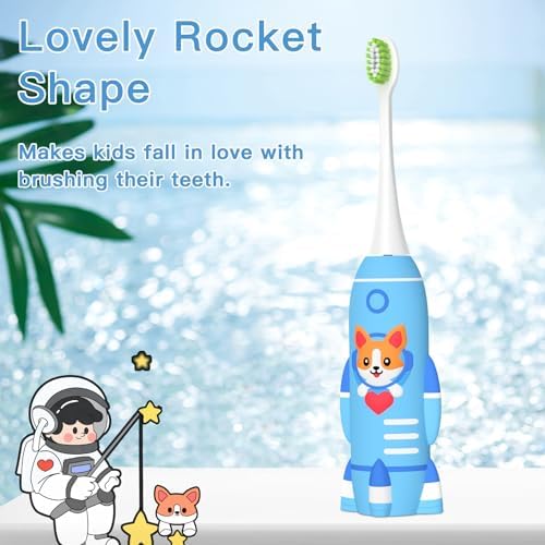 Kids Electric Toothbrushes u Shaped - Rechargeable Rocket Toothbrush, Electric Toothbrushes for Boys Age 2-6 2 Mins Timer, 6 Modes, 4 Brush Heads.