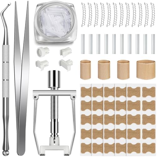 Ingrown Toenail Removal Kit Includes Ingrown Toenail Corrector, Tweezer, 50pcs Nail Patches,12 Nail Retainer,10 Toenail Corrector Strips
