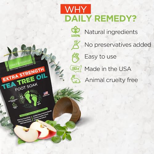 DAILY REMEDY EXTRA STRENGTH Tea Tree Oil Foot Soak w/ Epsom Salt Made in USA Toenails，Athlete's Foot，Itchy Feet，Stubborn Smelly Foot Odor，Pedicure Calluses & Soothes Sore Tired Achy Feet 16 oz，Black