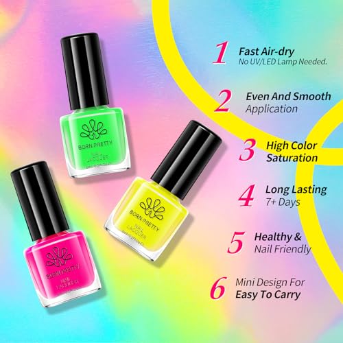 Born Pretty Neon Nail Polish Set, 15 Colors Spring Summer Nail Polish Quick Dry Nail Polish Kit Hot Pink Yellow Green Blue Nail Lacquer Glossy Nail Polish Manicure Set