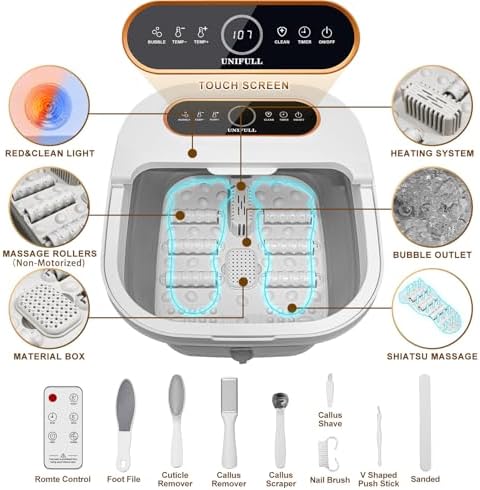Collapsible Foot Spa Bath with Heat, Touch Screen, Remote Control, Massage Rollers, Timer, Bubble, Foot Pedicure Kit, Temperature Control Pedicure Foot Spa, Foot Bath