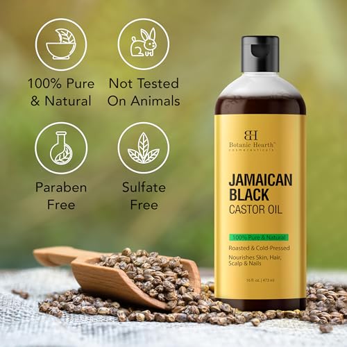 Botanic Hearth Jamaican Black Castor Oil (16 Fl Oz) | Roasted & Cold|Pressed | Promotes Hair Growth & Natural Skin Care | Ideal For Massage, Scalp, Hair & Nails
