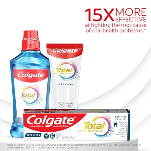 Colgate Total Active Prevention Deep Clean Toothpaste, Anticavity Fluoride Toothpaste, Clinically Proven Fluoride Formula Helps Fight Plaque Bacteria, Mint, 3 Pack, 5.1 oz