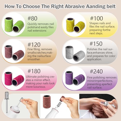 Cordless Electric Nail File Set, 10 Speeds Professional Manicure Pedicure Kit with LED Light, Portable Nail Drill for Natural & Acrylic Nails, Human & Pet Thick Toenails, w 120*Sanding Bands (Purple)