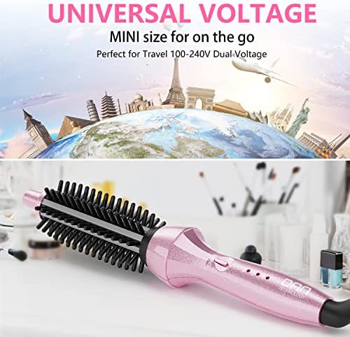 DAN Technology Curling Iron Brush, 1 inch, Ceramic, Pink, Adjustable Temperature, Dual Voltage, Fast Heating, Anti-Scald, Safety Auto Shut Off, for Curly Hair, HAIR IRON