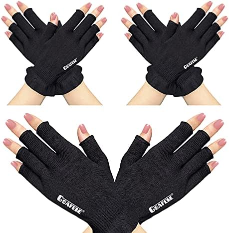 GSAFEME Cotton Gloves Eczema - Fingerless Touchscreen Moisturizing Gloves for Dry Hand Sleeping - Cotton Gloves for Men and Women, Black S/M 3 Pairs