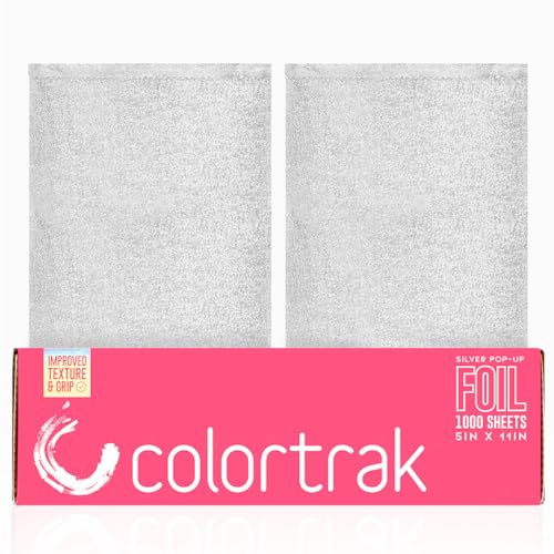 Colortrak Embossed Sheets Silver Aluminum Foil Pop-up Dispenser, 1000 Pre-cut Sheets Non-slip Textured Silver 5 x 11 Sheets for Hair Foil Coloring and Highlighting Sheet Applications