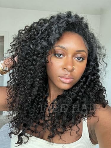 ISEE Half Wig Human Hair Water Wave Human Hair Glueless Wigs Seamless Clip Ins Flip Over Wear Go Wig Invisible Hairline Beginner Friendly 20 Inch