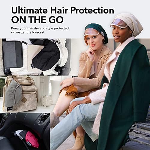 Hairbrella 100% Waterproof Rain Hats for Women, Satin Lined Caps, Full Hair Coverage, Packable Travel Accessory