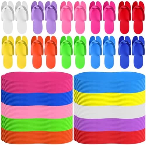 JaGely 100 Pair Disposable Pedicure Slippers Bulk Multicolor Flip Flop for Pedicure Anti Slip EVA Foam Spa Slipper Sandal Disposable Shoe Kit for Women Nail Bath Salon Party Supplies