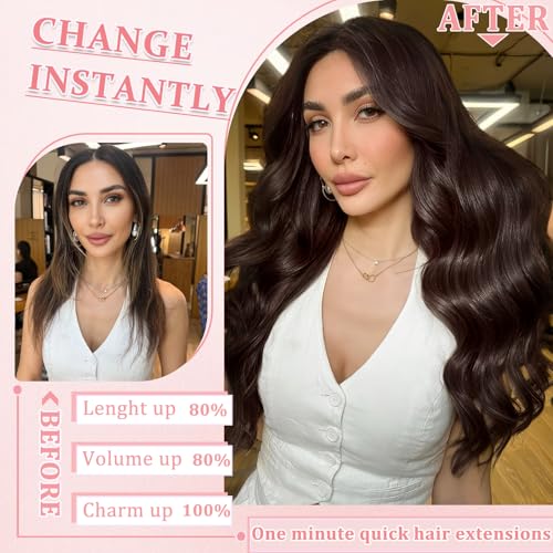 Clip in Hair Extensions Real Human Hair Clip in Extensions for Women Seamless Invisible Dark Brown Natural Remy 100% Human Clips ins Extension 8pcs Double Weft 16 inch 3.2oz/90g
