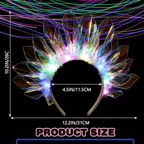 JEAIRTS Light Up Headband Led Crown Headbands Glow Rave Headpiece Flashing Costume Hair Accessories for Women