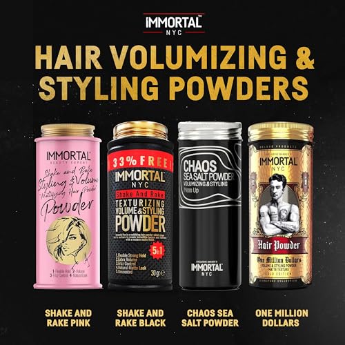 Immortal NYC 5-in-1 Shake and Rake Volume & Styling Powder - Flex Strong Hold - Mattifying All Natural, Unscented Hair Powder for Men - No Residue, All Hair Types