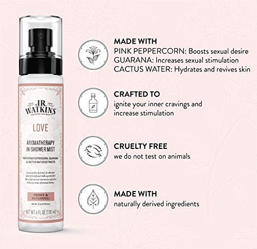 J.R. Watkins Love Aromatherapy in-Shower Mist, Natural Peony & Patchouli, 4 oz