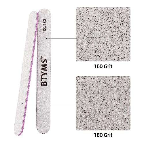 BTYMS 100 Pieces Nail Files 100/180 Grit Double Sided Emery Board Reusable Buffering Files for Natural Nails and Acrylic Nails