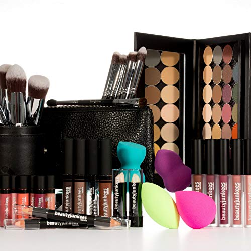 Large Stippling Foundation Makeup Brush – Beauty Junkees Flat Top Duo Fiber Synthetic Stipple Make Up Brushes, Sheer Flawless Blending Liquid, Cream, Powder Cosmetics, Vegan, Cruelty Free