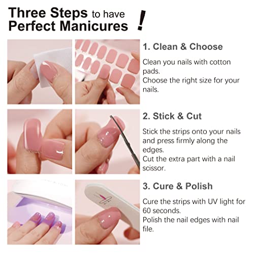 DANNI & TONI Semi Cured Gel Nail Strips Transparent Crystal Clear Nail Stickers Sheer Gel Polish Strips 28 Stickers Ultra-glossy, Long-lasting, Waterproof