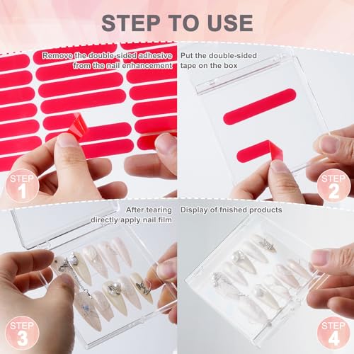 30Boxes Large (8 x 8cm) Press On Nail Packaging Storage Box and 90pcs Adhesive Tabs - Acrylic Organizer Case for Artificial Nail for Nail Business Supplies (clear, L)