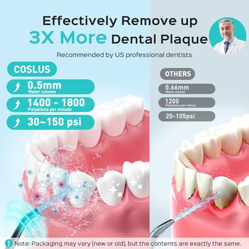 COSLUS Water Dental Flosser Pick for Teeth: 4 Modes Cordless Portable 300ML Larger Tank Water Teeth Cleaner IPX7 Waterproof Flossing Cleaning Picks for Home Travel Black C30(FC5360)