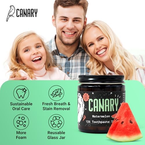 Canary Nano Hydroxyapatite Toothpaste Tablets Watermelon- Remineralizing, Fluoride Free, All Natural Tabs with Xylitol - Great for Kids, Plastic Free - 126 Count