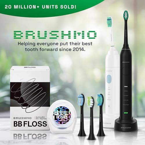 Brushmo Black Floss (BB Floss) - Expanding Gum-Friendly Soothing Mint Dental Floss, Natural Wax Helps Remove Plaque from Teeth, US-Dentist Designed PTFE & PFAS Free Oral Care, 2 Spools, 110 yd, Vegan
