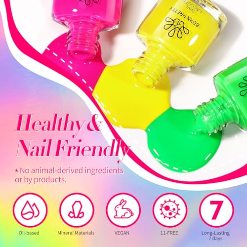 Born Pretty Neon Nail Polish Set, 15 Colors Spring Summer Nail Polish Quick Dry Nail Polish Kit Hot Pink Yellow Green Blue Nail Lacquer Glossy Nail Polish Manicure Set