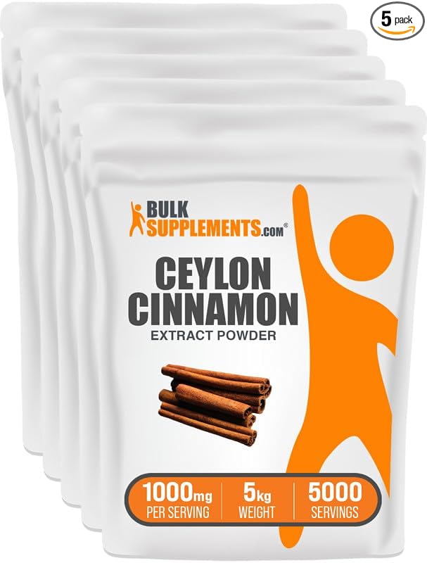 BulkSupplements.com Ceylon Cinnamon Extract Powder - Cinnamon Extract, Cinnamon Ceylon - Cinnamon Supplement, Pack of 1 - Gluten Free & Soy Free, 1000mg per Serving, 5kg (11 lbs)