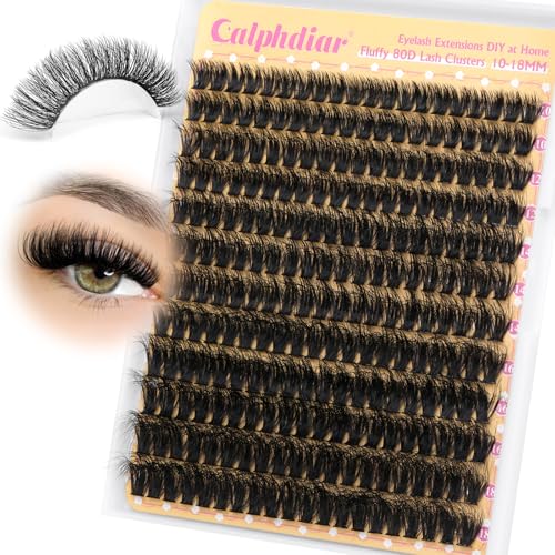 calphdiar Fluffy Lash Clusters 80D Eyelash Clusters Thick Volume Cluster Eyelash Extensions D Curl Individual Lashes Clusters 10-18mm Wispy Eyelashes Individual 240pcs DIY Lash Extension for Beginners