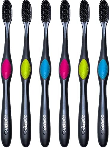 Colgate 360 Charcoal Infused Toothbrush, Floss-Tip Bristles, Soft (Colors Vary) - Pack of 6