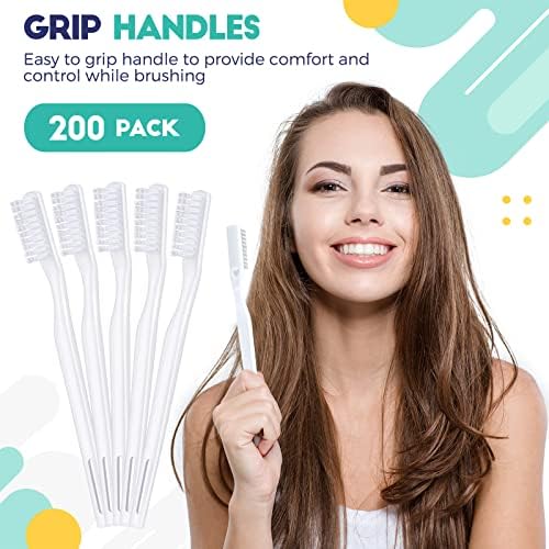 CHENGU 200 Pack Individually Wrapped Disposable Toothbrush Bulk Single Use Toothbrush with Soft Bristle for Women Men Adult Hotels Guest Travel Donation(White)