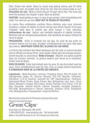 GREAT CLIPS Solutions Fiber Cream 3.4oz | Firm Hold with Pliable Styling | Create Volume and Lift | Great for Naturally Curly Hair