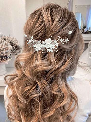 CASDRE Flower Bride Wedding Hair Vine Pearl Bridal Headpiece Leaf Hair Accessories Hair Piece for Women and Girls (A Silver)