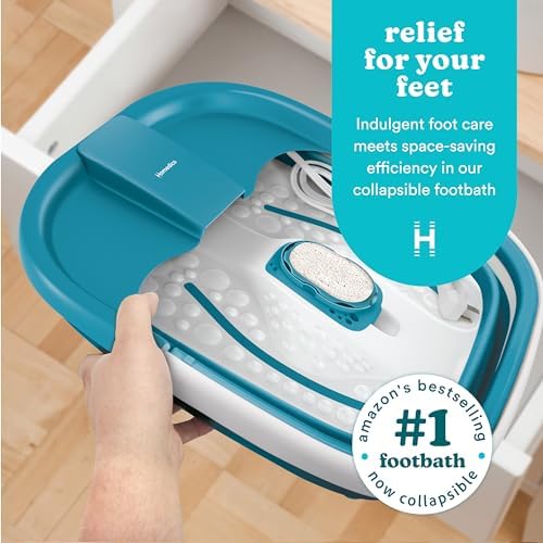 Homedics Smart Space Bubble Mate Collapsible Foot Spa, Heat-Maintaining, Bubble Massage with Pumice Stone and Splash Guard