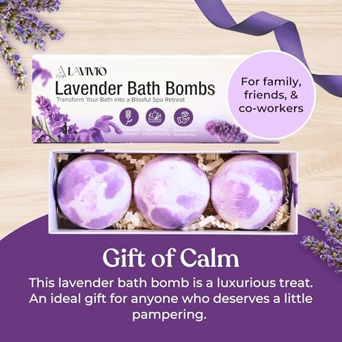 Lavender Bath Bombs for Women - Lavendar Bath Bomb with Shea Butter & Essential Oils - Mega Foaming, Relaxing, Moisturizing, for Stress Relief & Dry Skin - 3 x 100g - Gift Set