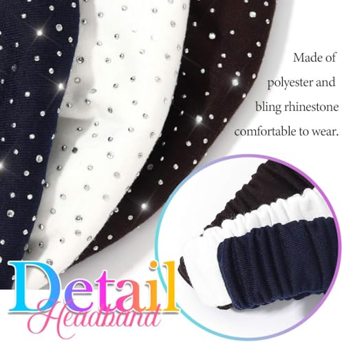 CAKURE Wide Rhinestone Headbands Sparkly African Head Wraps Bling Head Scarf Motorcycle hair accessories Women (Pack of 3)