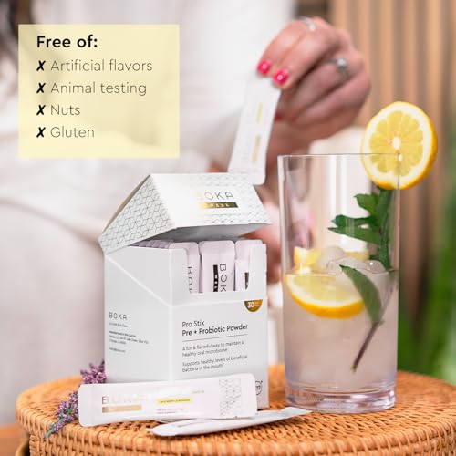 Boka Pro Stix Oral Probiotics for Mouth Bad Breath - 30ct Dental Probiotics Powder, Oral Health Pre + Probiotics for Teeth and Gums, BLIS K12 Oral Probiotic for Healthy Gum Health, Lemonade Lavender