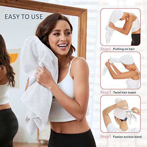Large Microfiber Hair Towel Wrap for Women, Anti Frizz Drying Towel, Fast Dry Turban Wet Hair, Long, Thick, Curly Super Absorbent Soft Towels - White X-Large