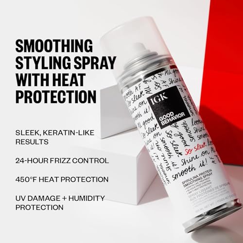 IGK GOOD BEHAVIOR Spirulina Protein Smoothing Spray Travel Bundle | Keratin Like Treatment + Frizz Control + Heat Protectant | Vegan + Cruelty Free | (5.6 Oz + 2.4 Oz)