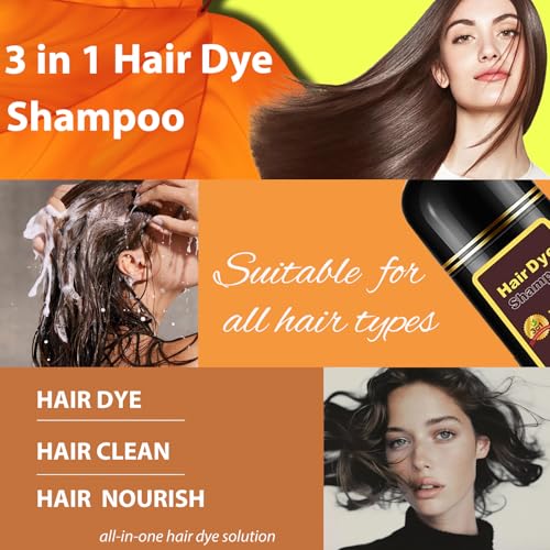 Hair Dye Shampoo 3 in 1, Long-Lasting Gray Coverage, Natural Black Hair Dye Hair Color Shampoo with Herbal Ingredients, Easy Application Shampoo Para Canas for Women Men 16.9 Fl Oz