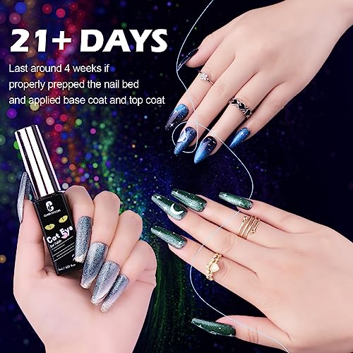 Clara Colors Cat Eye Gel Nail Polish Set - 12 Holographic Glitter Colors With Magnet, Romantic Galaxy Series, Long Lasting Soak Off UV LED