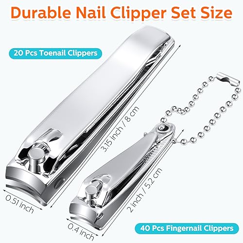 Lasnten 60 Pcs Nail Clipper Set Stainless Steel Fingernail and Toenail Clippers Individually Wrapped Nail Cutters Bulk, Large and Small