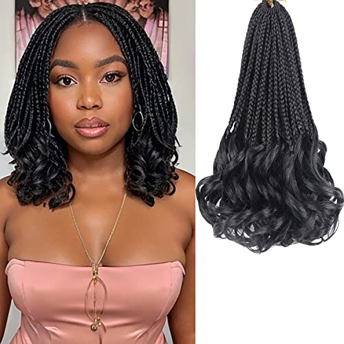 Crochet Hair for Women 10 Inch Crochet Braids Box Braids French Curl Braiding Hair Pre Looped Crochet Hair Short French Curl Crochet Braids with Curly Ends Extensions Braids (1B)