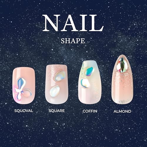 KISS Gel Fantasy Allure Press On Nails Almond Shape, 'Space', Pink, Medium Length, Ready to Wear, Pink Glue (2g), Cuticle Stick, & Mini File, 28 Count