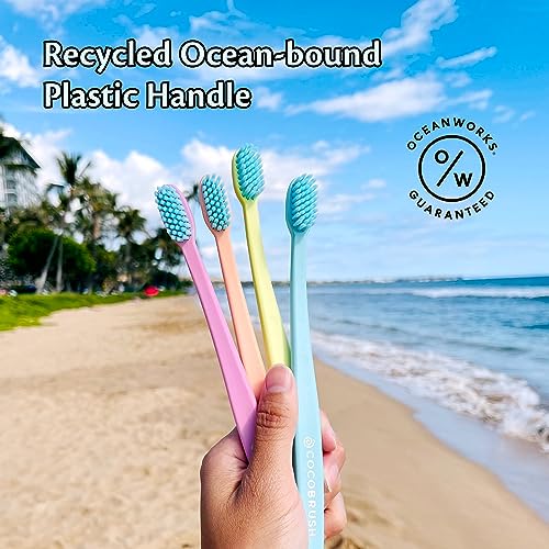 Cocofloss Cocobrush, Ultra-Soft Manual Toothbrush, Dentist-Designed, Gentle on Gums, Made from Recycled Plastic, Rainbow Set, Multipack of 4