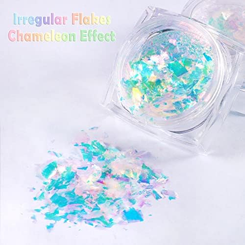 Laza Chameleon Flakes, 8 Colors Nail Confetti Powder, Irregular Colorshift Pigment Powder for Nails Art Supplies, Epoxy Resin Tumbler, Slime, Crafts Decoration - Glass Starry Night