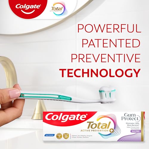 Colgate Total Active Prevention Gum Protect Whitening Toothpaste, Toothpaste for Inflammation, Redness, Bleeding, Irritation, and Sensitivity, SLS Free, 3 Pack, 3.0 oz