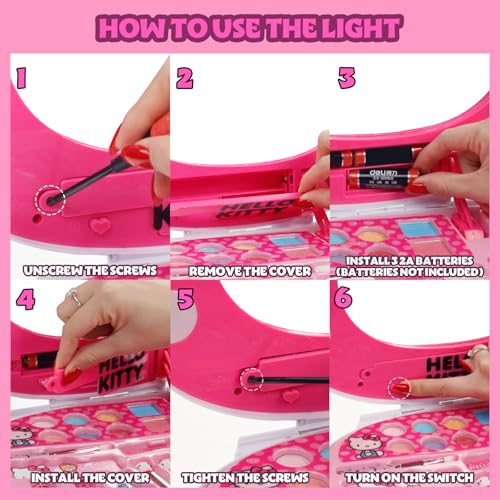 Hello Kitty Face Light-Up Makeup Vanity Set for Girls, Includes Nail, Eye and Lip Accessories, Perfect Birthday and Holiday Gift, AA Batteries Not Included, Ages 3+ by Townley Girl
