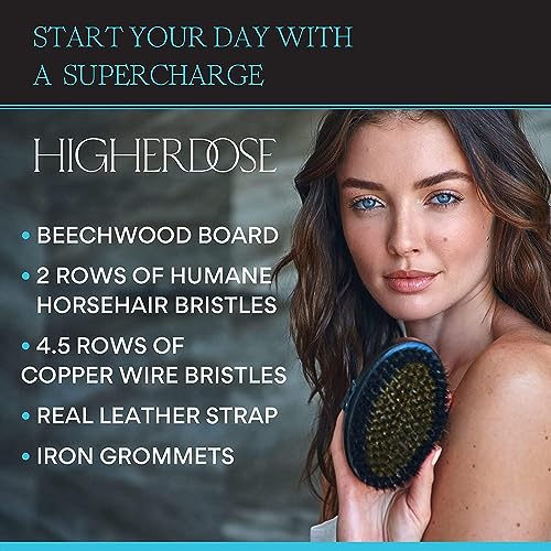 HigherDOSE Supercharge Body Brush Exfoliator - Lymphatic Drainage Dry Brush to Accelerate Drainage of Toxins & Fat with Ion-Charged Copper Bristles - Helps to Reduce Cellulite & Soften Skin