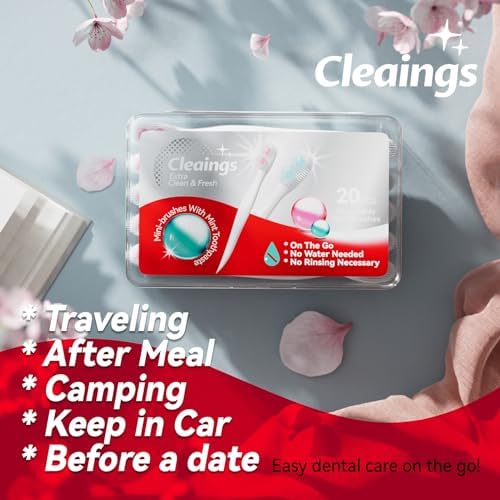cleaings® Mini Brushes-Disposable Toothbrushes with Double Cleaning Beads Toothpaste and Pick for Work or Travel, 20 Count-Mint Flavor（Pack of 1）