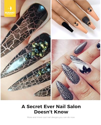 BURANO Crackle Gel Nail Polish Set - 7 Colors + White, Super Easy Cracked Nail Polish, Air Dry & UV Lamp Needed